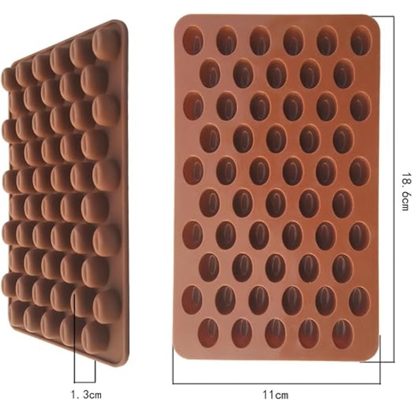 55 hull kaffebønneformet sjokoladeform 3D non-stick silikonform for kaker, fondanter, geléer, isbiter