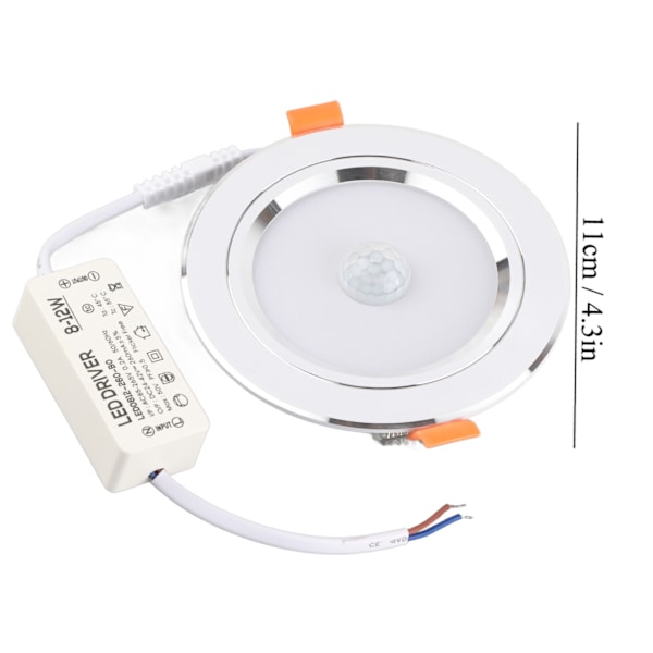 9W 18-LED Infrarød Sensor Taklampe med Kald Hvit Lys - Menneskekropps Induksjon Downlight