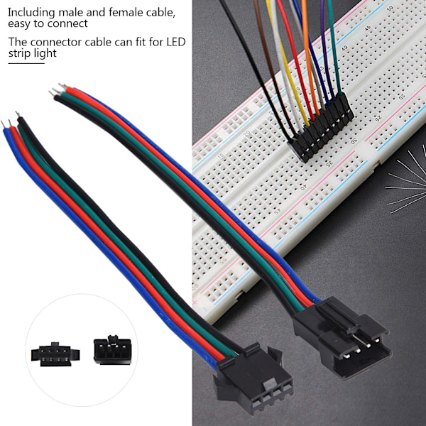 50 par med 4-pins fortennede kobber hann- og hunnkontakter for LED-striper, 10 cm lange