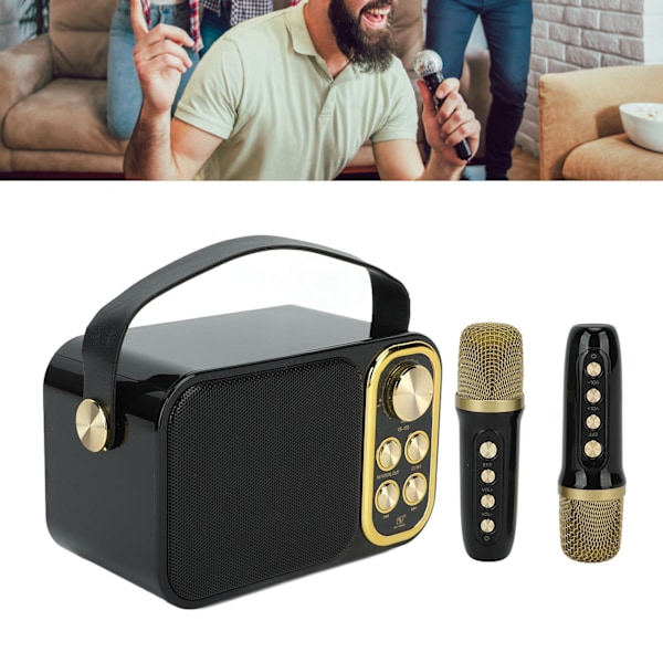 Karaoke Maskine med 2 Mikrofoner Karaoke Alt-i-Én Maskine Bærbar Bluetooth Sangmaskine til Hjemmefest Sort