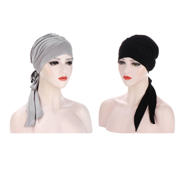 2st Pure Color Headscarf Kvinnor Mjuk Fashionabla Elegant Long Tail Bow Chemo Headwear för semesterfest
