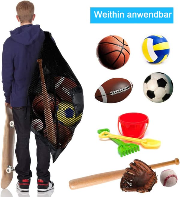 Ekstra stort boldnet Stor boldpose Netboldpose Fodboldnetpose til 10-15 bolde Multifunktionel sportsnetpose med snøre og skulderrem
