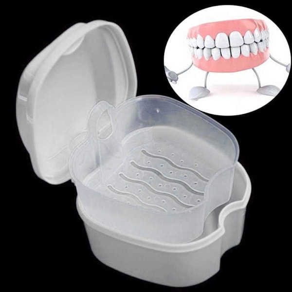 Valkoinen hammasproteesi kylpyhuonekotelon case hammashoidon tekohampaiden säilytyslaatikko ripustettavalla verkkosäiliöllä
