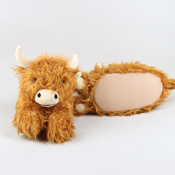 Highland Cow Plys Scottish Highland Cow Longhair Cow Cartoon Home Bomuldssko Lille størrelse: Indersålængde 24,2 cm