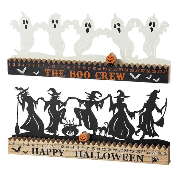 Halloween Dansende Heks Nedtælling Bordpynt - Rustikt Træ - til Kontorfest & Spøgelseshus Indretning B