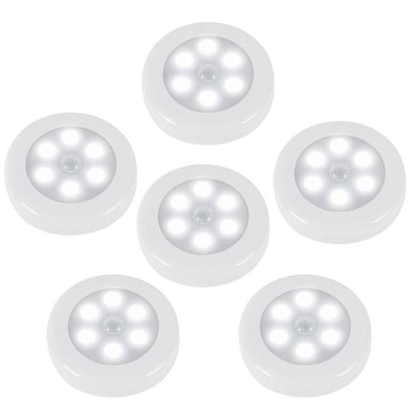 LED Infrarød Bevegelsessensor Lys Magnetisk Rund Garderobe Skap Nattlampe White Shell