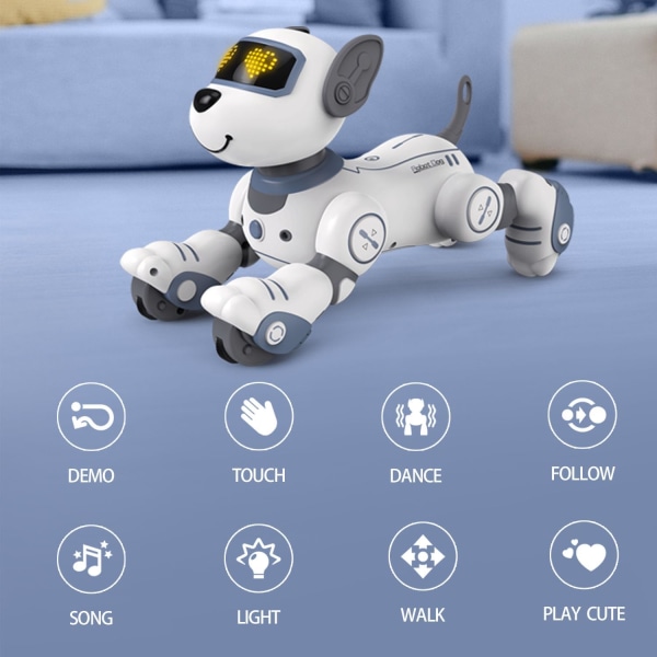 Kaukosäätimellä ohjattava robottikoiralelu lapsille, ohjelmoitava robottipentu, älykäs interaktiivinen stunt-robottikoiralelu lapsille 3-8-vuotiaille lahja (VALKOINEN)