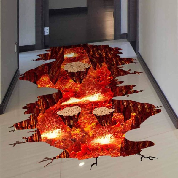 Creative 3D Space Seinätarrat Irrotettavat PVC Magic Floor Flame ja Lava Seinätarrat Seinämaalaukset Taustakuva Taidekoriste kodin seinille Katto Poikien huoneeseen