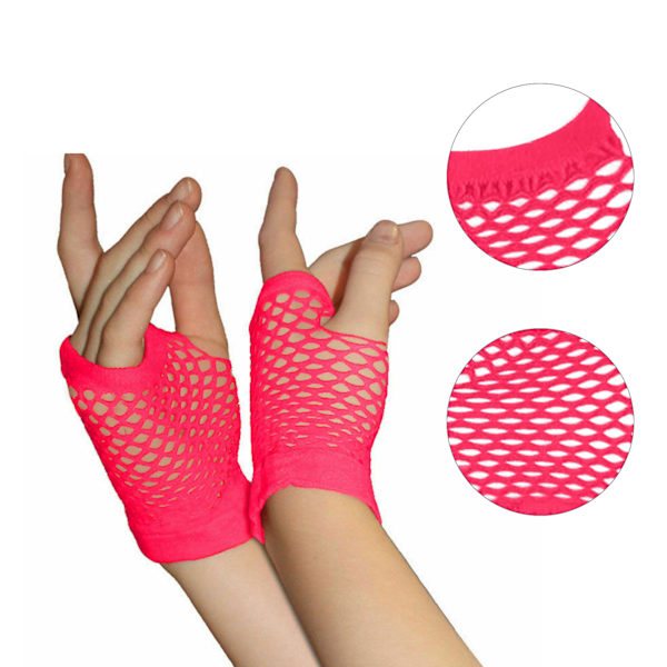 Mesh Kortar Handskar Andningsbara Elastiska Klassiska Fingerlösa Fiskgarn Handskar för Bröllop Fest Cosplay Prestanda Ros Röd