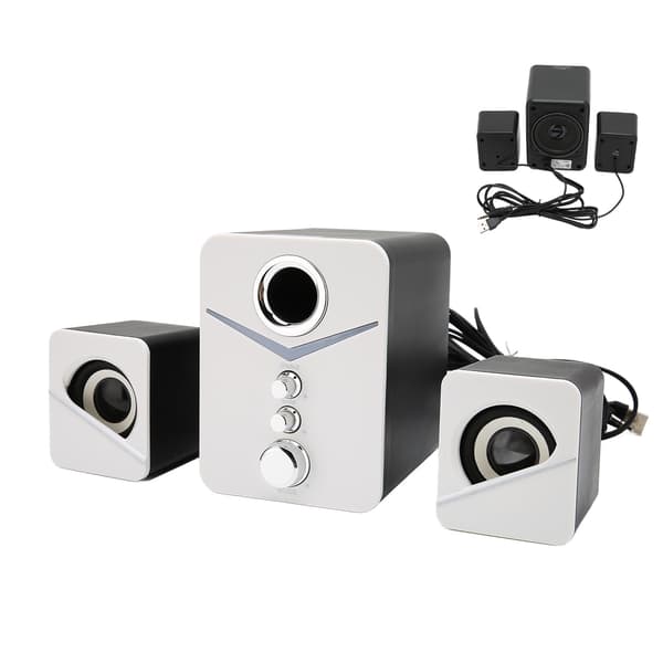 D221 Bluetooth Computerhøjttaler 2.1 Kanal Mini Desktop Højttaler med Dyb Bas til Bryllupsfest Hvid