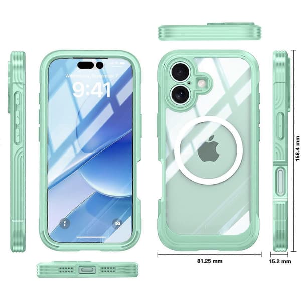 【bt02】For iPhone 17 Magnetic Case PC + TPU Phone Case with Tempered Glass Screen Protector Green