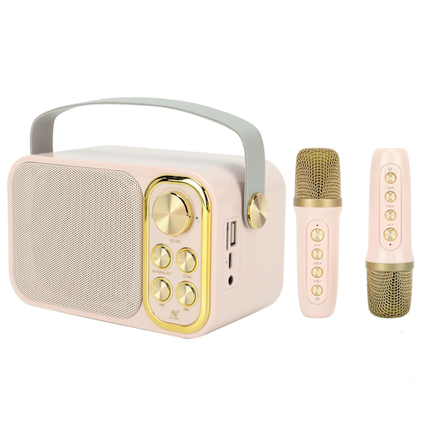 Karaokemaskin med 2 mikrofoner Allt-i-ett-maskin Bärbar Bluetooth Sångmaskin för Hemfest Rosa