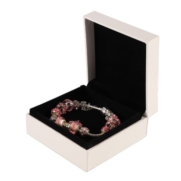 Silverpläterad Snake Chain Beads Armband Strass Rosa Tema Hjärthänge Armband Smycken för kvinnor 7,5 tum