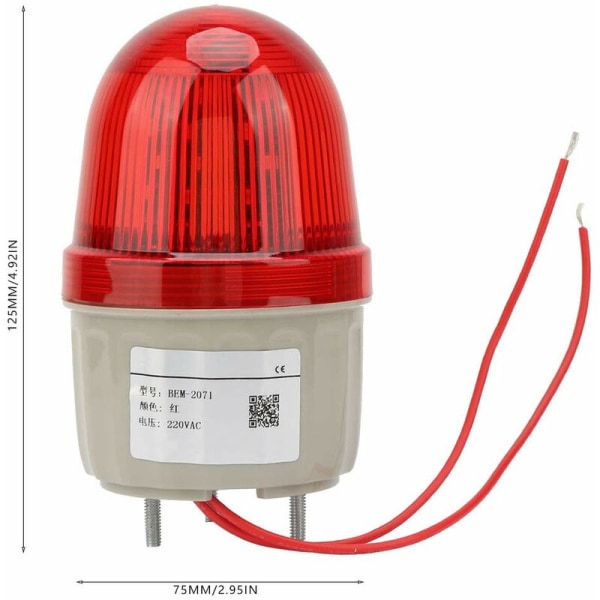 LED-blixtsignalljus 220V AC/3W, LED-blinkande strålkastare Larmvarningslampa, bult fast, diameter 75 mm
