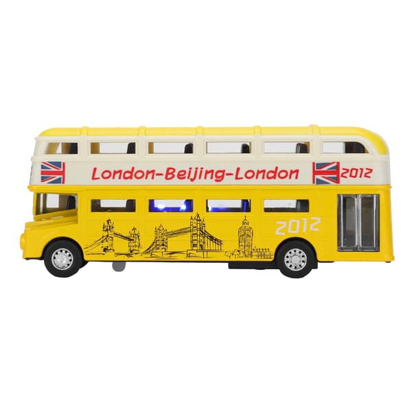 90 Dobbeltlags Bus Legetøj Simulation Legering Træk Tilbage Bil med Lys Musik Gul
