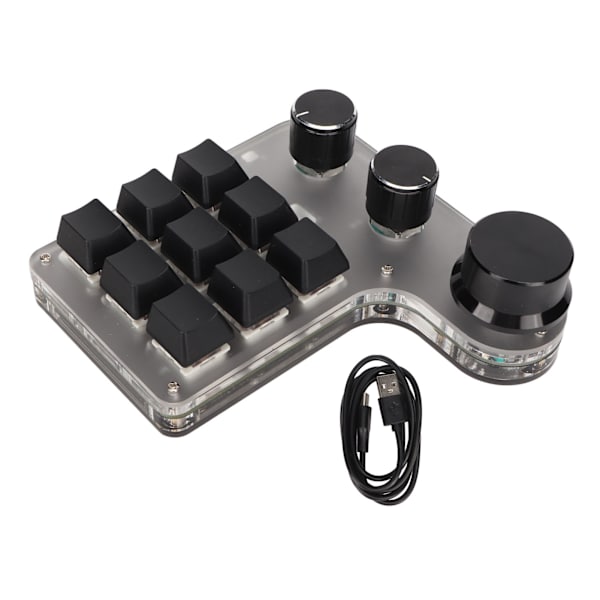 Mini Custom 9 Tasters 3 Knapper Programmerbart RGB Baggrundsbelyst Makrotastatur til Computerspil Sort