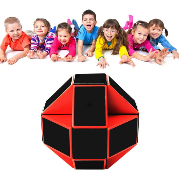 Magic Snake Snake Puzzle Cube, Sort RedMagic Cube med PVC-mærkat til børn og voksne