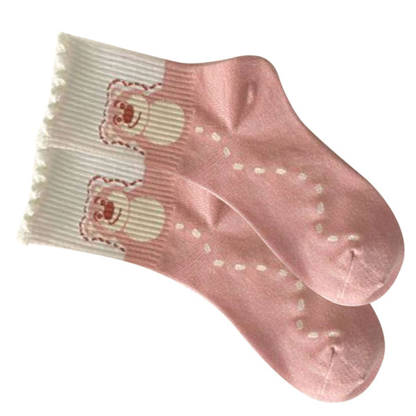1 Par Damsockor med Björnar, Söta & Roliga, Cartoon-Print, Preppy-Stil, Polyester, Medium Hög, Rosa, Typ 1