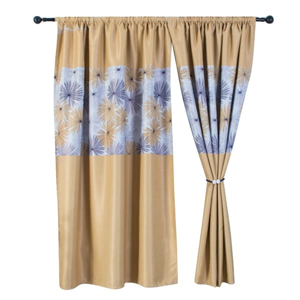 Chrysanthemum Mønster Polyester Gardiner til Stue og Soveværelse Gul