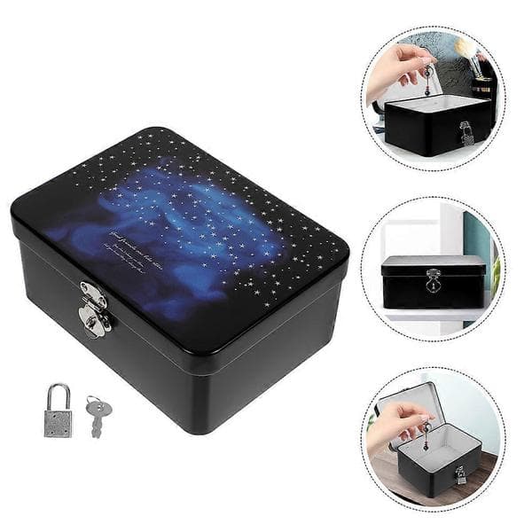 Blue Tin Storage Box with Padlock for Secure Jewelry Storage and Organization at Home or Office