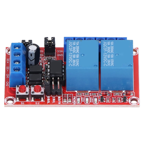 2-kanals relémodul med selvlåsende interlock-knapp og høy/lav nivå triggerbryter, 12V lyskontroll