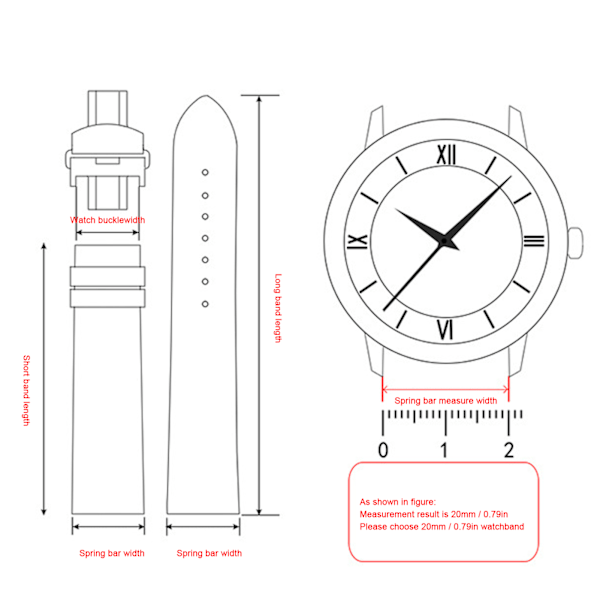Universell Klockarmband i PU-läder med Spänne - 14mm (0.55in) Tillbehör