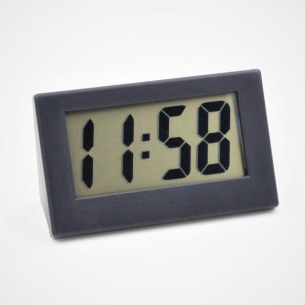 Hvit digital klokke, liten klokke, mini, kan brukes som bilklokke eller bordklokke, 5,6 x 3 cm, gummibelagt