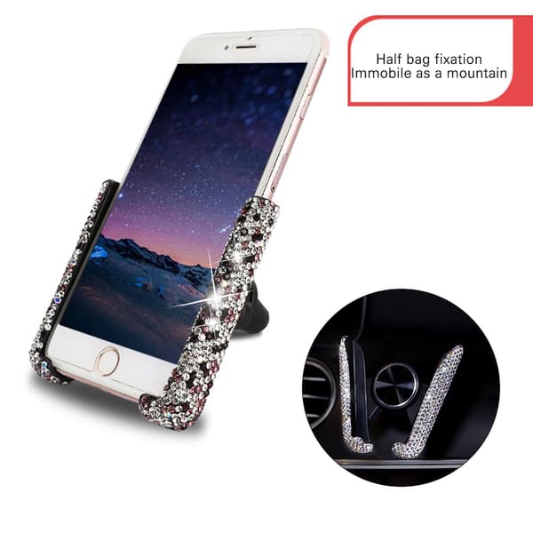 Biltelefonholder til bilens luftventil, snap-on telefonholder med diamanter Red