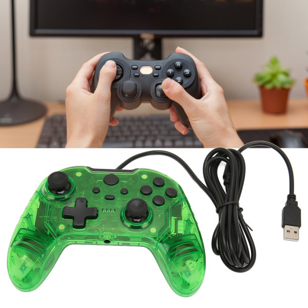 Langallinen peliohjain Dual Vibration RGB Transparent Shell Gamepad Joystick Xbox PC Greenille