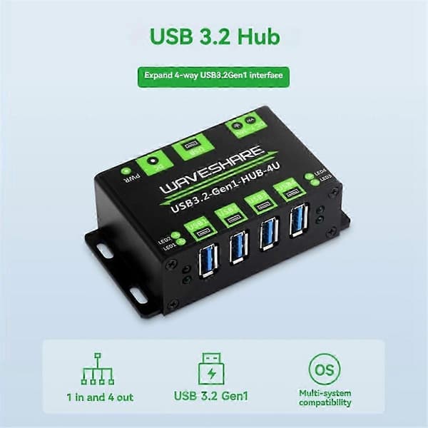 Waveshare USB3.2 HUB 4U utökad 4-vägs USB 3.2Gen1-gränssnitt 5 Gbps industriell HUB-adapter Comp