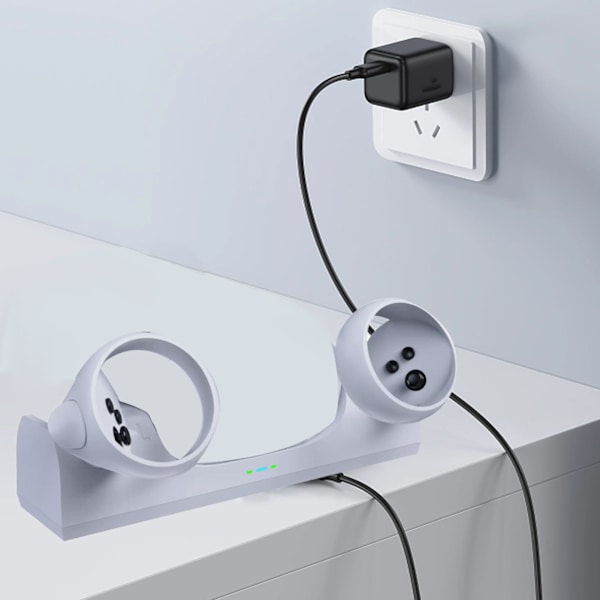 VR Laddningsstation för Oculus Quest 2 Laddningsdocka för Meta Quest 2 med 2 Laddningsbara Batterier och USB C-kabel