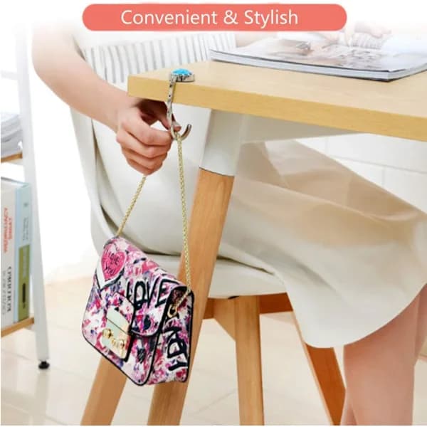 3-pack foldable handbag hanger hook, metal foldable purse hook