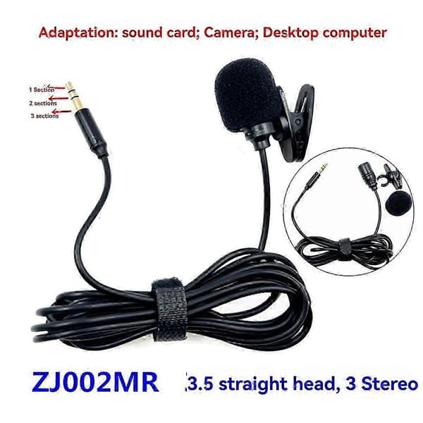Lavalier mikrofon stereolyd mini kablet mikrofon 3,5 mm plugg for lydkort kamera PC stasjonær datamaskin