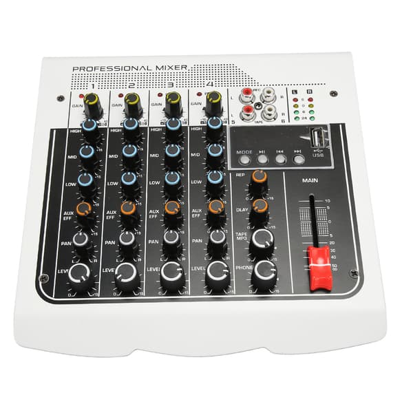 4-kanals Bluetooth USB Mini Ljudmixer med DPS-processor Digital Display RCA EU-kontakt 100-240V