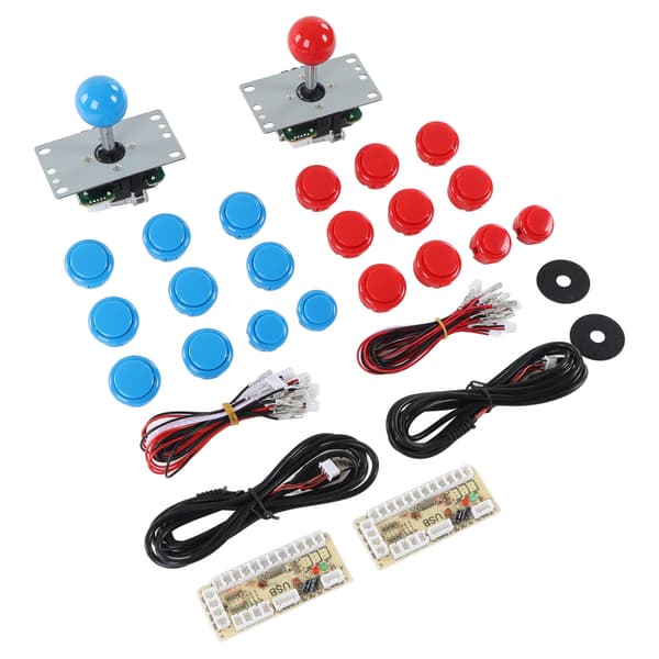2 Player DIY Arcade Kit USB Board Game Encoder Joystick Arcade-knapper Sett for venner som samles blått og rødt