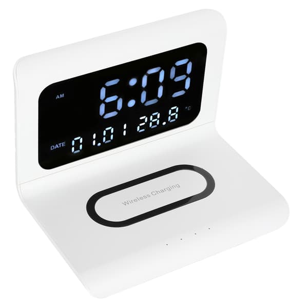 Trådløs lader digital vekkerklokke multifunksjonell elektronisk skrivebordskalender