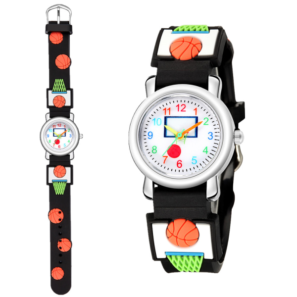 Watch(svart, basket), vattentät armbandsur för barn Quartz rörelse, 3D tecknad design, Digital watch för 3 år till 11 år flicka pojke