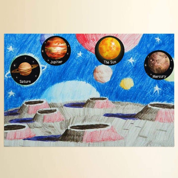 Runde planetklistremerker (500 ark/rull), 8 design for barnas dag (store, 1,5" i diameter hver)