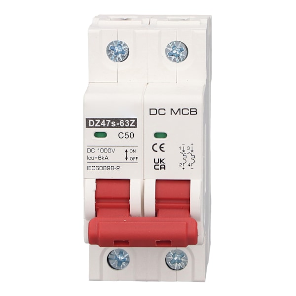 SG DC Miniatyrbrytare 2P 50A DC1000V, 6000A Brytkapacitet, DIN-skena Montering för Solcellssystem - Modell DZ47s 63Z C50