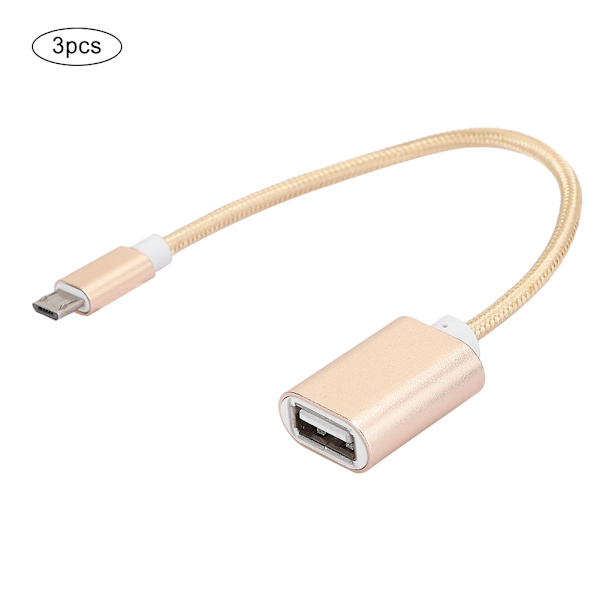 3 STK Vevd Stoff Forsterket OTG Adapterkabel USB til Micro USB Rustsikker Jevn Overføring for Android