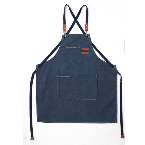 (Marineblå) Køkkenforklæde til mænd Lærredsforklæder med 3 lommer Vandtæt og justerbart forklæde til grill, restaurant, have, tømrer，78 * 68 cm