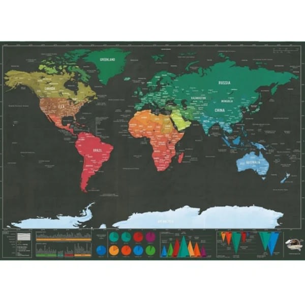 Kartta raaputusarvalla / raaputuskartta / maailmankartta - 42 x 30 cm kultaa