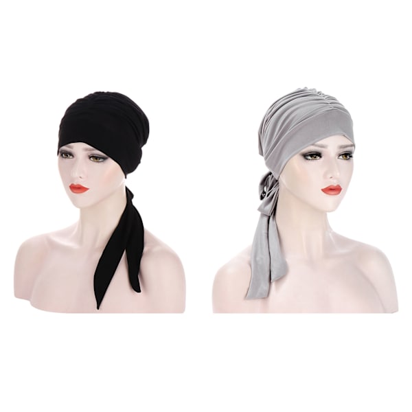 2-pack Huvudduk för kvinnor i enfärgad design, mjuk, elegant, långa band, rosett, kemoterapi, fest, semester