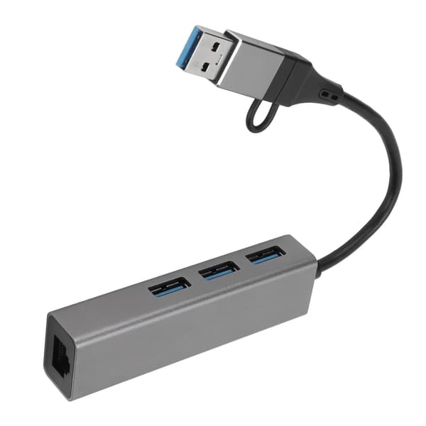 USB 3.0 Hub 4 Port USB C til RJ45 Adapter 5Gbps Aluminiumlegering Plug and Play til Windows Linux OS X Sølvgrå