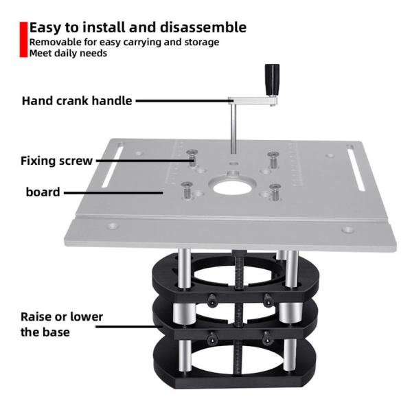Fresløfter 4-kjeft metall fresebord løftesystem for elektrisk rilling, fresing, trimming og fasing