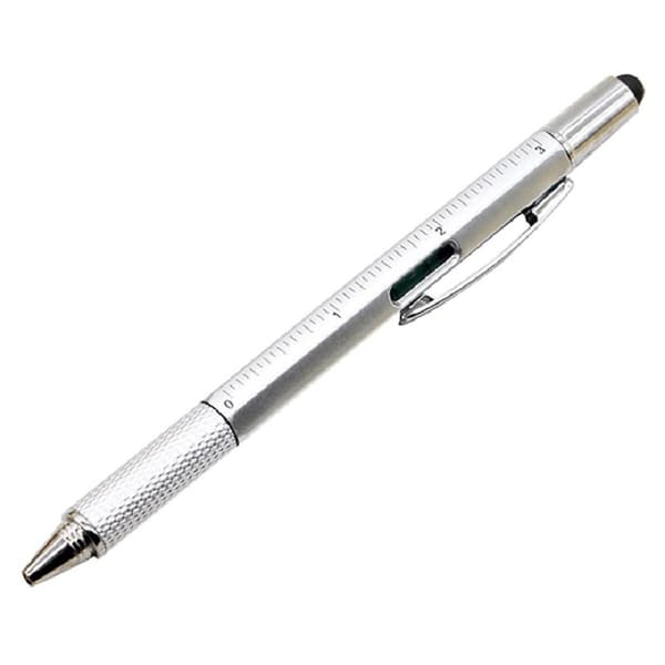 6 i 1 Multifunktionel Stylus Pen med Sort/Blå Refill Værktøj Tech Kuglepen med Klips Glat Silver Blue Refill