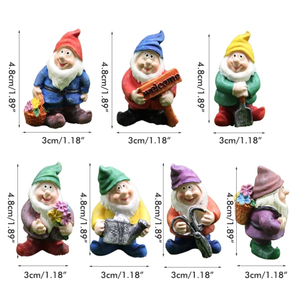 7 stk Julehage-gnompynt mose mikrolandskapsdekorasjoner