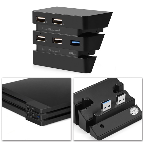 Høyhastighets 5-porters USB Hub 2.0 & 3.0 Expansion Hub-kontrolleradapter for PS4 Pro-spillkonsoll