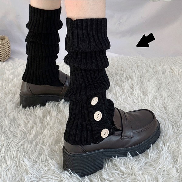 Damstrumpor i Stickad Retro Elegant Mjuk Varm Lös Slouch Strumpor med Knapp för Dejting Fest Svart