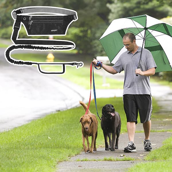 Sportig midjeväska hundkoppel högelastiskt infällbart hundpromenadrep för träning Black